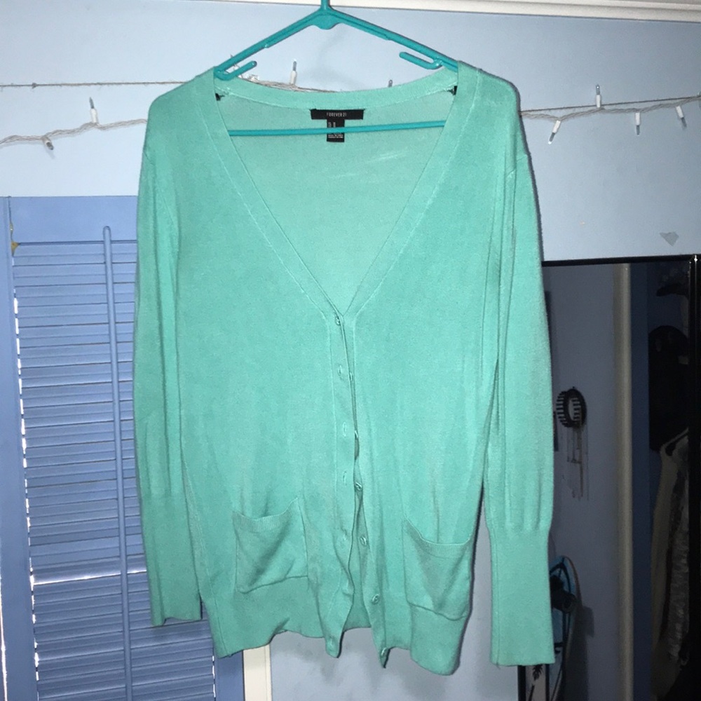 Teal button up cardigan